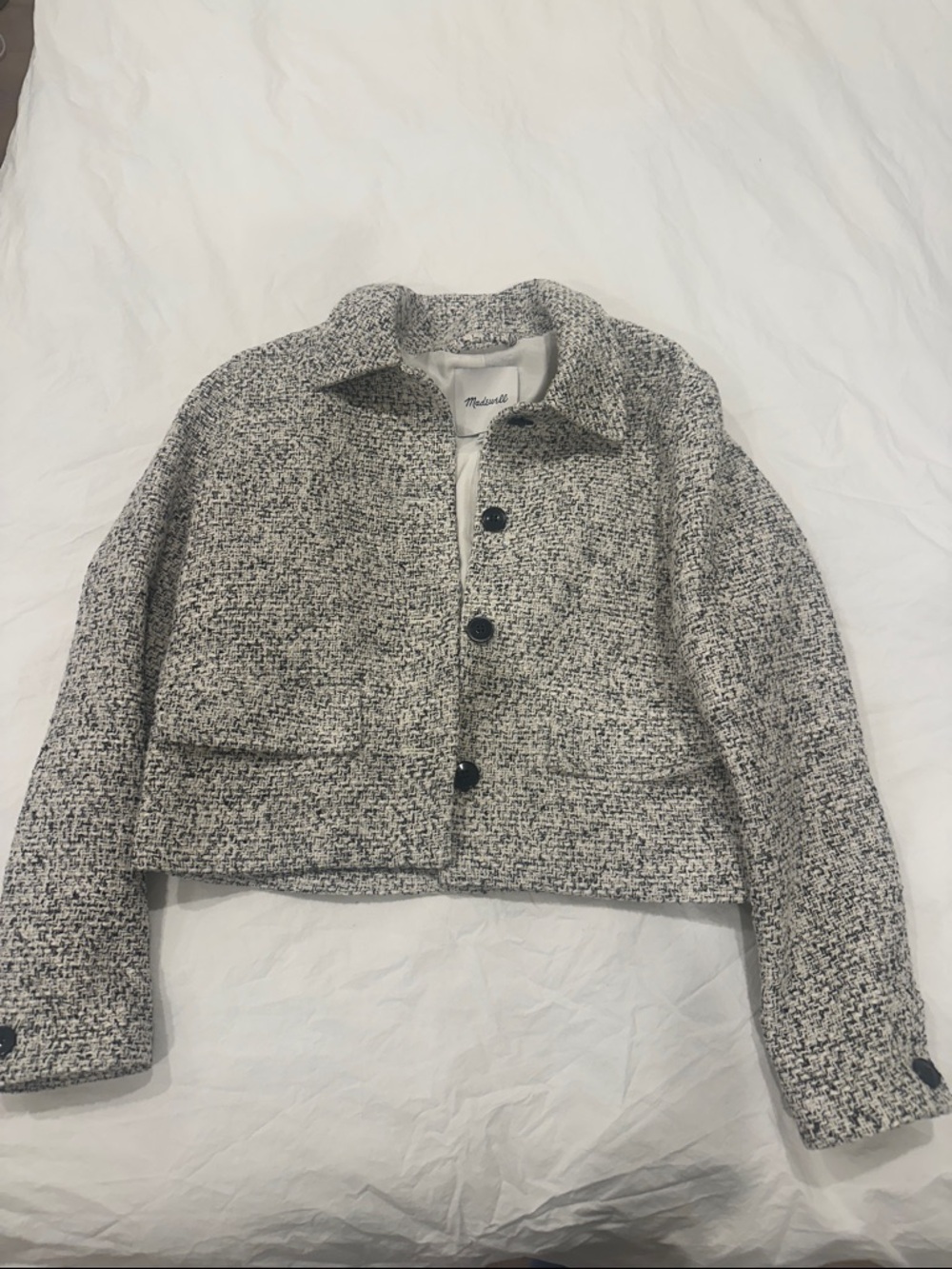 Madewell Button Front Tweed/Boucle Cropped Jacket